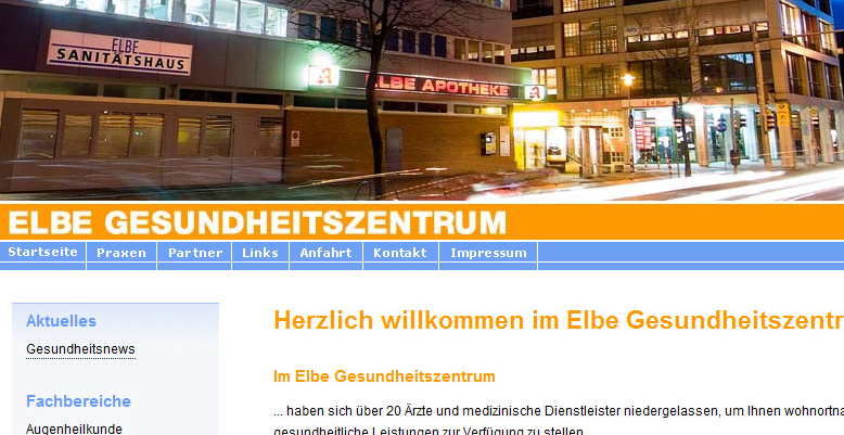 Homepage für das Elbe Gesundheitszentrum